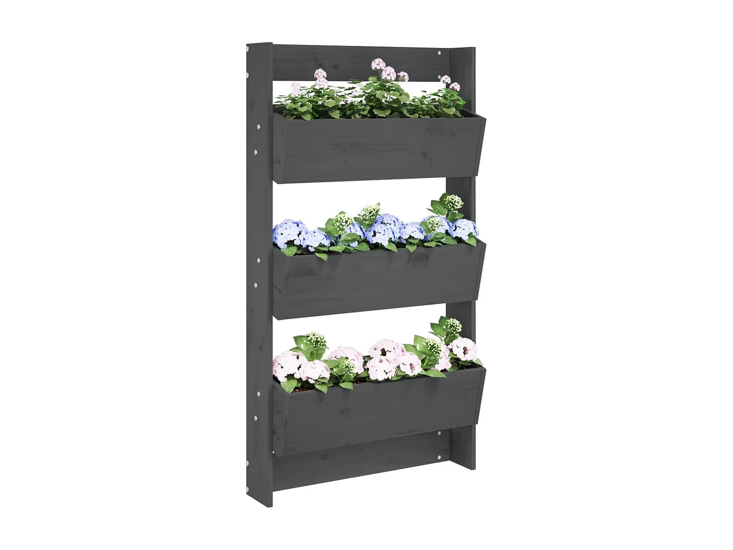 Fioriera Muro 3Ripiani Grigia 60x18,5x110cm Legno Massello Pino