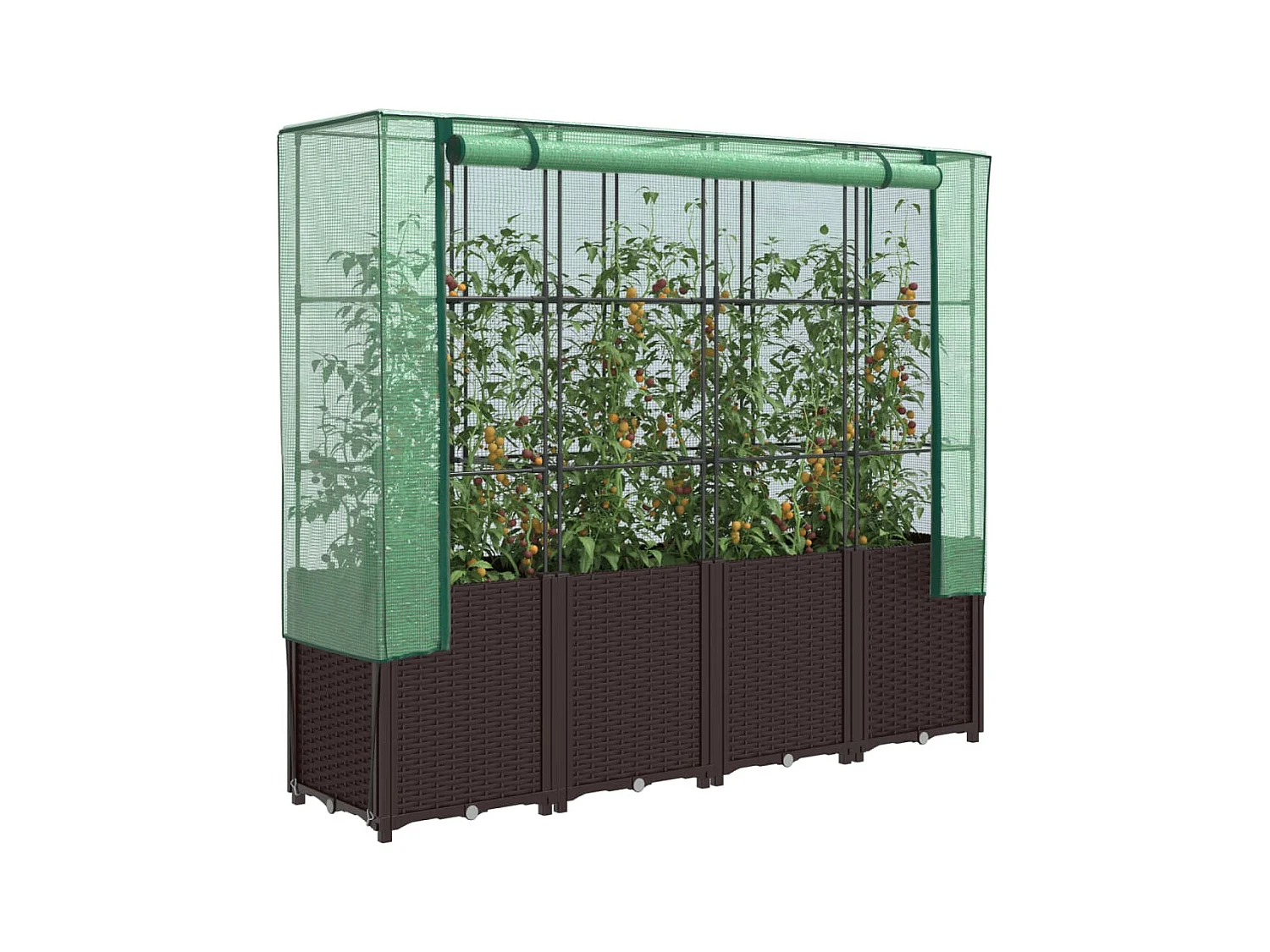 Hochbeet mit Gewächshaus-Aufsatz Rattan-Optik 160x40x153 cm