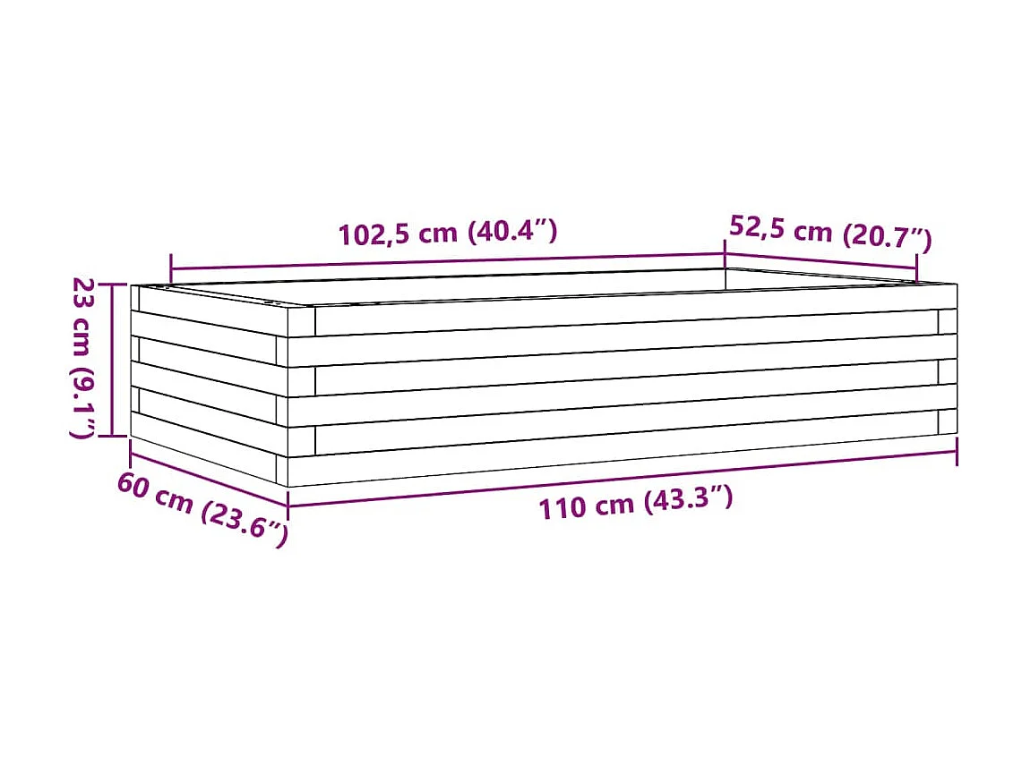 Fioriera da Giardino 110x60x23 cm in Legno Massello di Pino