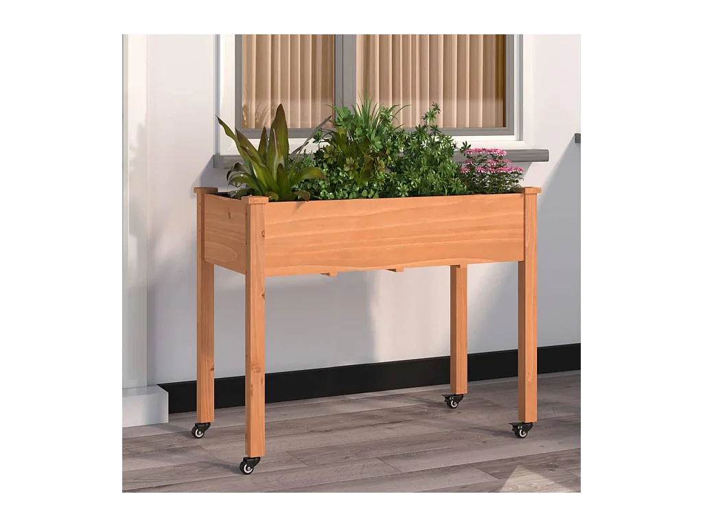 Jardinière sur roues avec doublure brun 118x59x80 cm bois sapin
