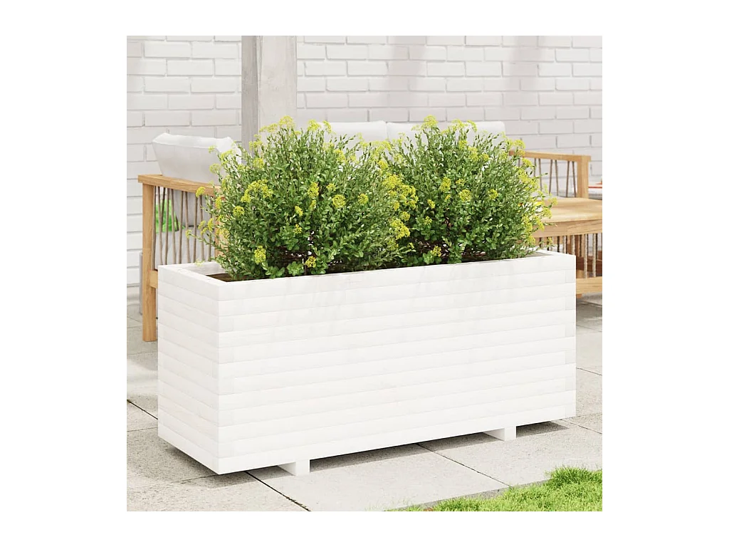 Fioriera da Giardino Bianca 110x40x49,5 cm Legno Massello Pino