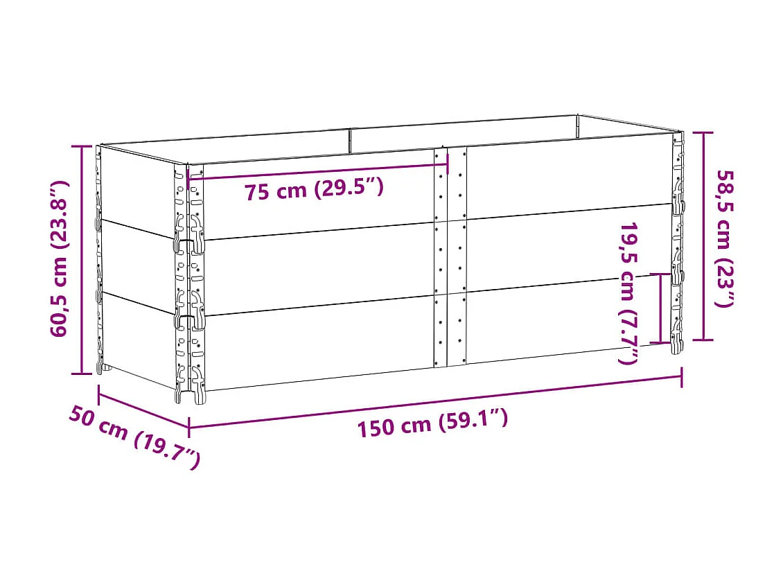 Vaso/floreira de jardim 150x50 cm madeira pinho maciça cinzento
