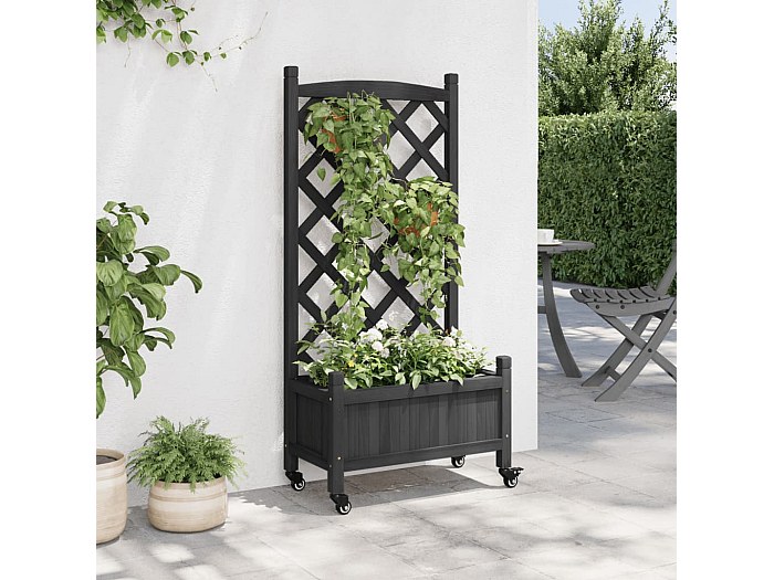 Juroupi Jardinière Avec Treillis Marron Bois Massif De Sapin,Jardiniere Sur Pieds,Bac Avec Treillis,Jardiniere Terrasse