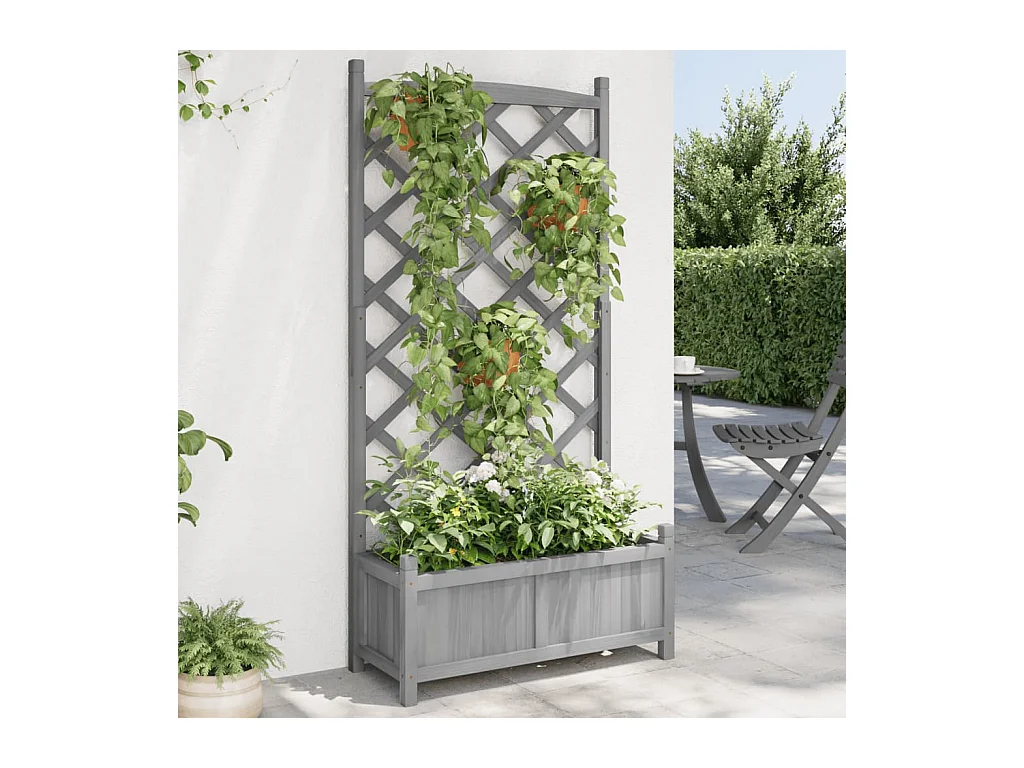 Jardinière avec treillis gris bois massif de sapin