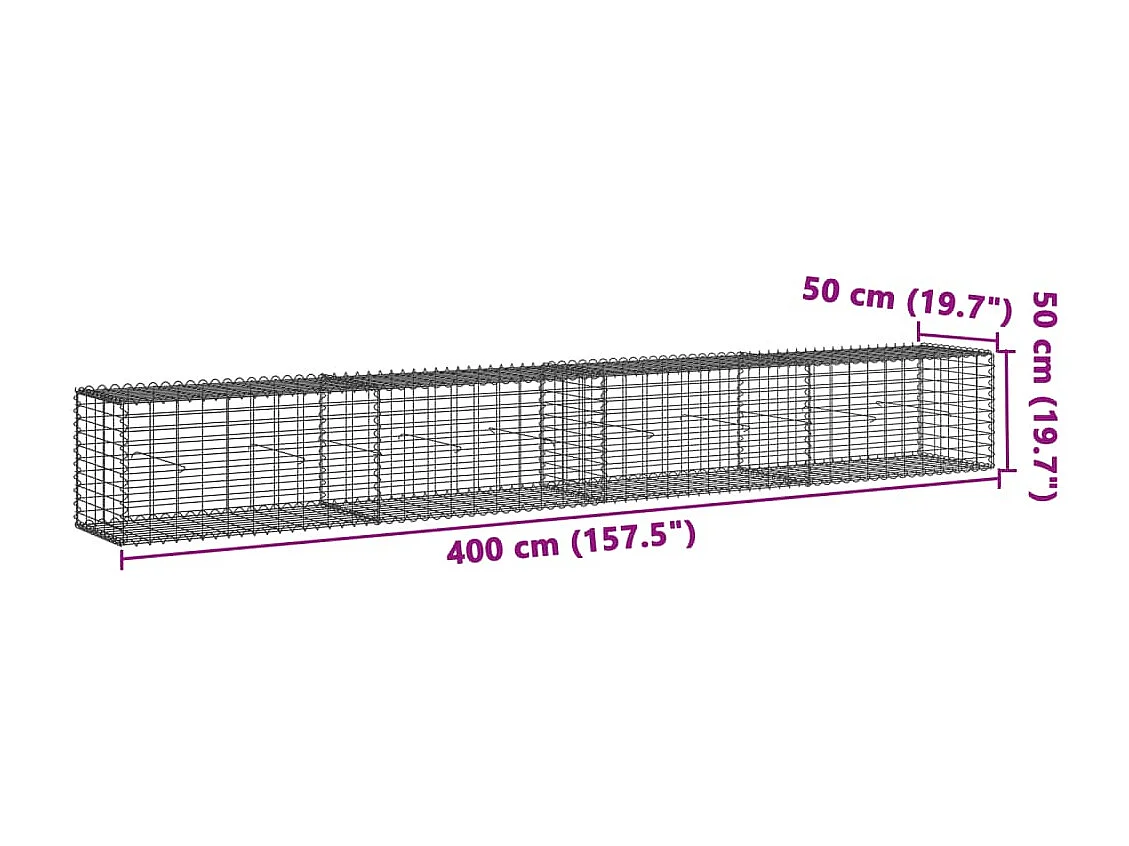 Panier gabion avec couvercle 400x50x50 cm fer galvanisé
