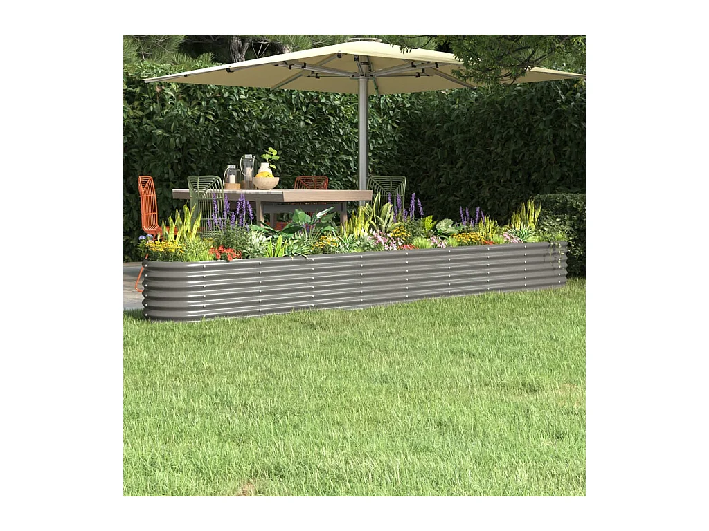 Lit surélevé de jardin Acier enduit de poudre 332x40x36 cm gris