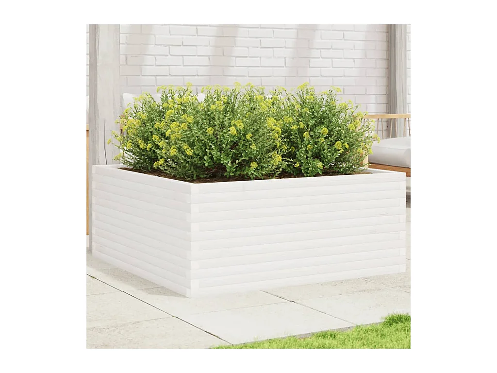 Jardinière blanc 110x110x46 cm bois de pin massif