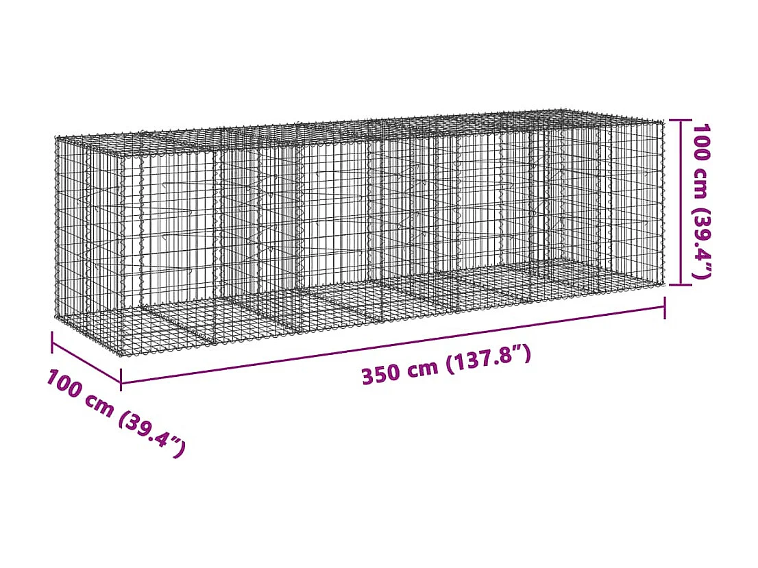 Panier gabion avec couvercle 350x100x100 cm fer galvanisé