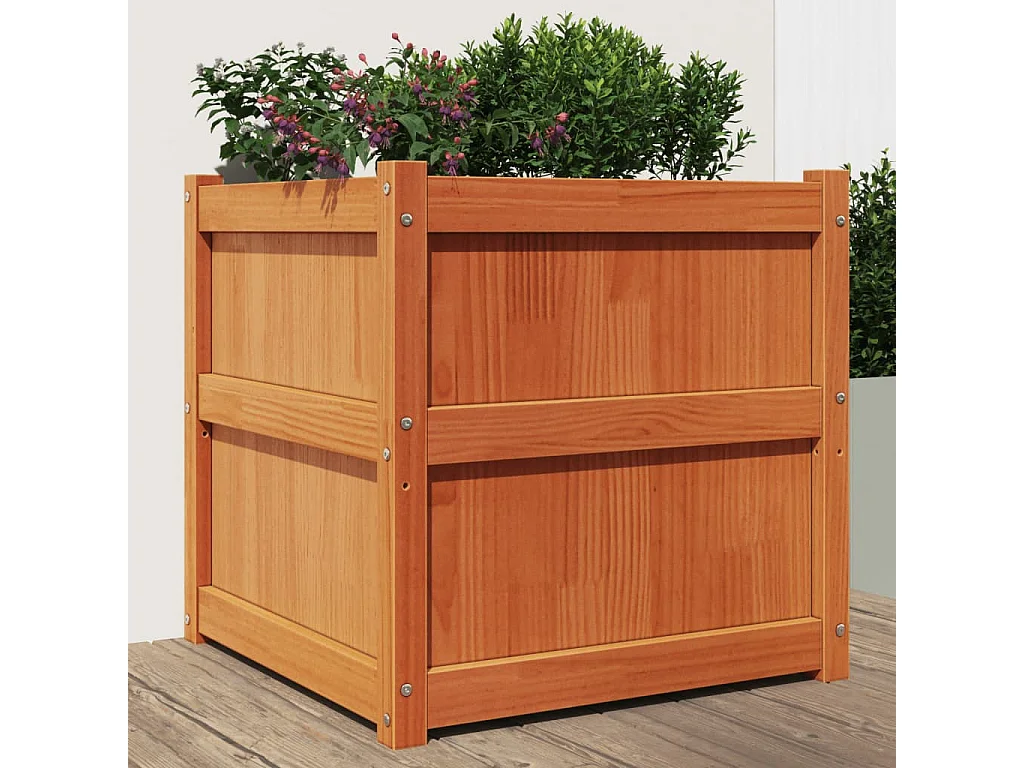 Jardinière cire marron 60x60x60 cm bois de pin massif
