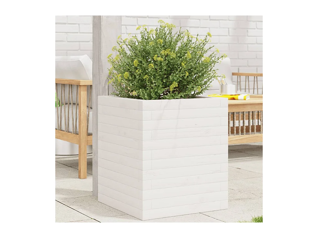 Jardinière blanc 40x40x46 cm bois de pin massif