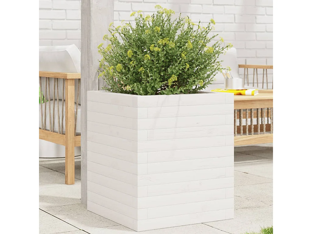Jardinière blanc 40x40x46 cm bois de pin massif