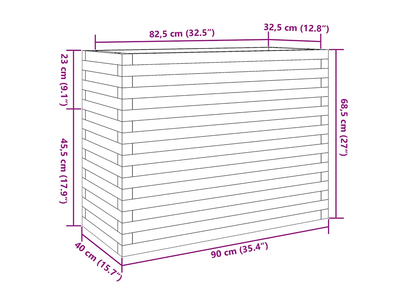 Jardinière 90x40x68,5 cm bois de pin imprégné