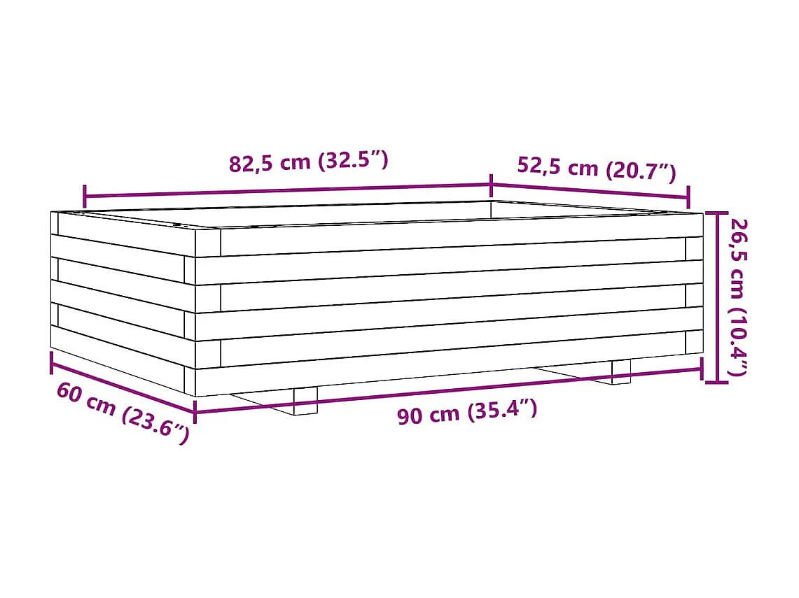 Jardinière 90x60x26,5 cm bois de pin imprégné