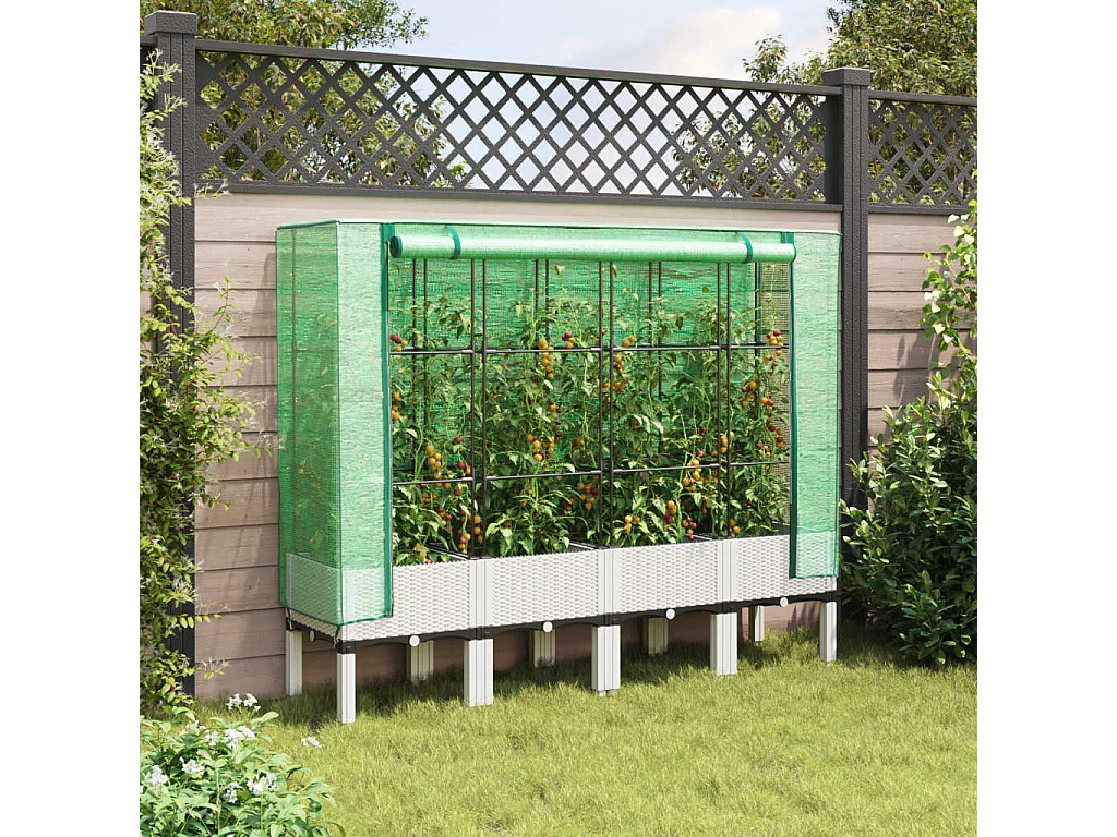 Jardinière surélevée avec housse aspect rotin 160x40x140 cm