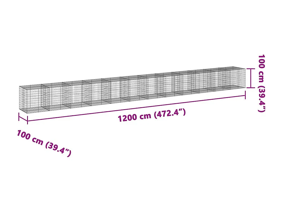 Panier gabion avec couvercle 1200x100x100 cm fer galvanisé