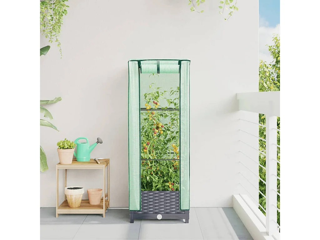 Hochbeet mit Gewächshaus-Aufsatz Rattan-Optik 40x40x123 cm