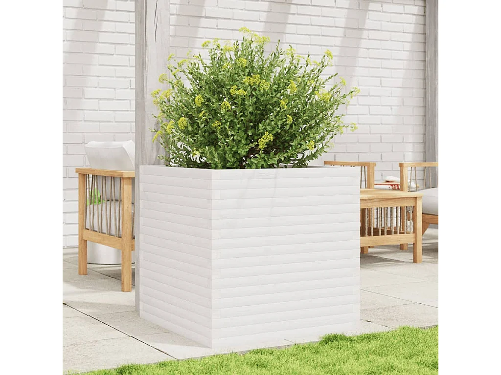 Jardinière blanc 70x70x68,5 cm bois de pin massif