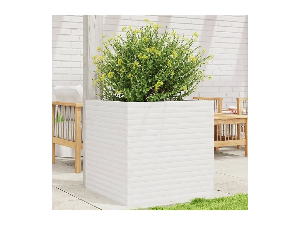 Fioriera da Giardino Bianca 70x70x68,5cm Legno Massello di Pino