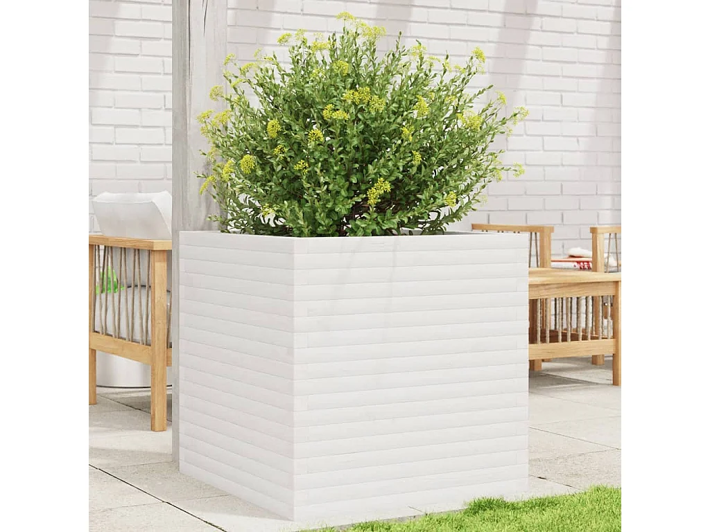 Jardinière blanc 70x70x68,5 cm bois de pin massif