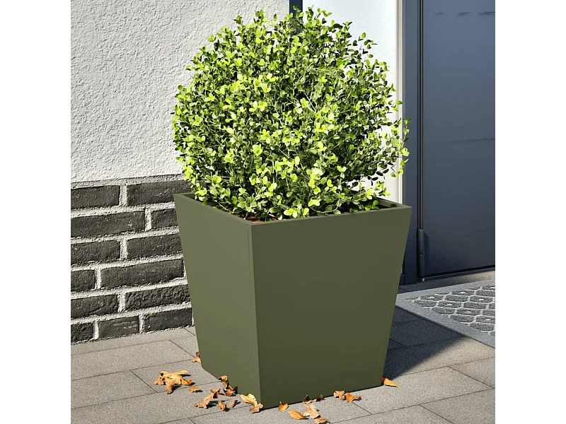 Vaso/floreira de jardim 2 pcs 40x40x40 cm aço verde azeitona