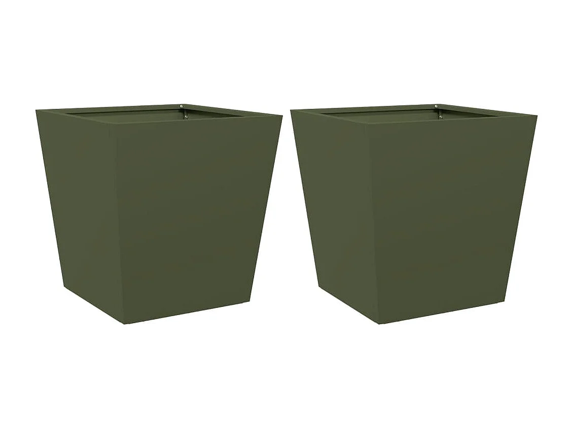 Jardinières 2 pcs vert olive 40x40x40 cm acier