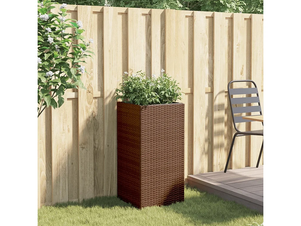 Jardinière marron 40x40x80 cm résine tressée