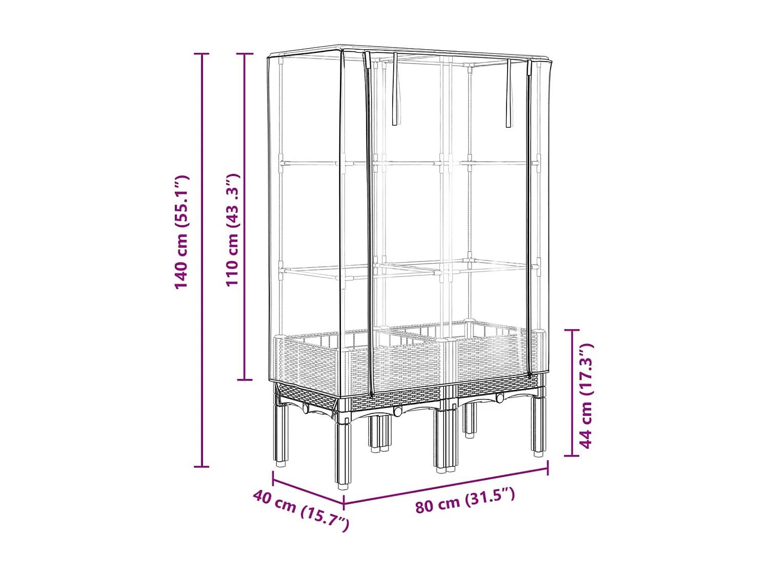 Letto Rialzato con Copertura Serra Effetto Rattan 80x40x140 cm