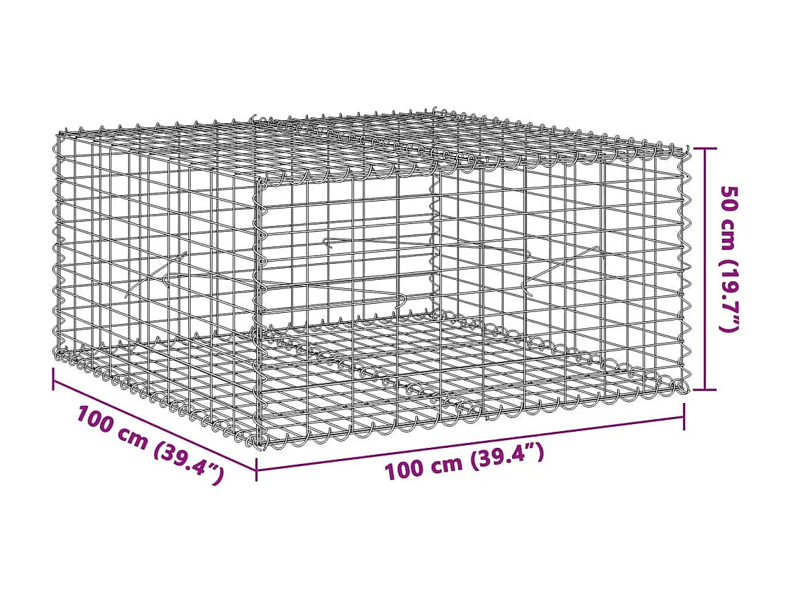 Cesto Gabbione con Copertura 100x100x50 cm Ferro Zincato