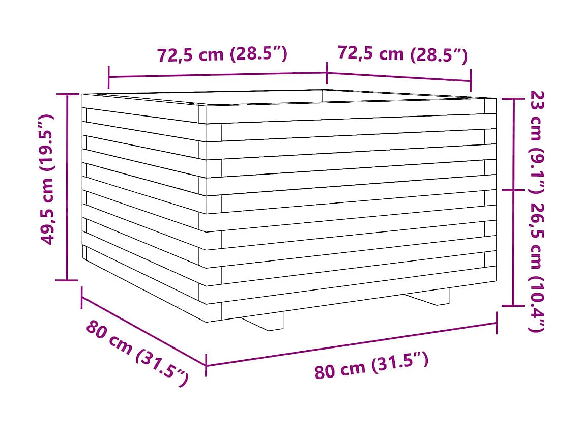 Jardinière cire marron 80x80x49,5 cm bois de pin massif