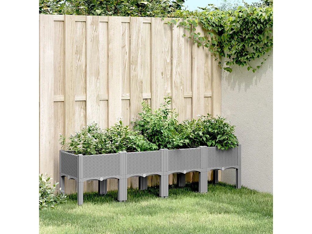 Vaso/floreira de jardim c/ pernas 160x40x42cm PP cinzento-claro