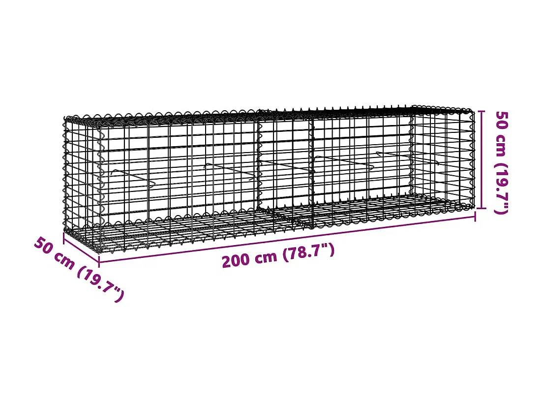Cesto gabião com cobertura 200x50x50 cm ferro galvanizado