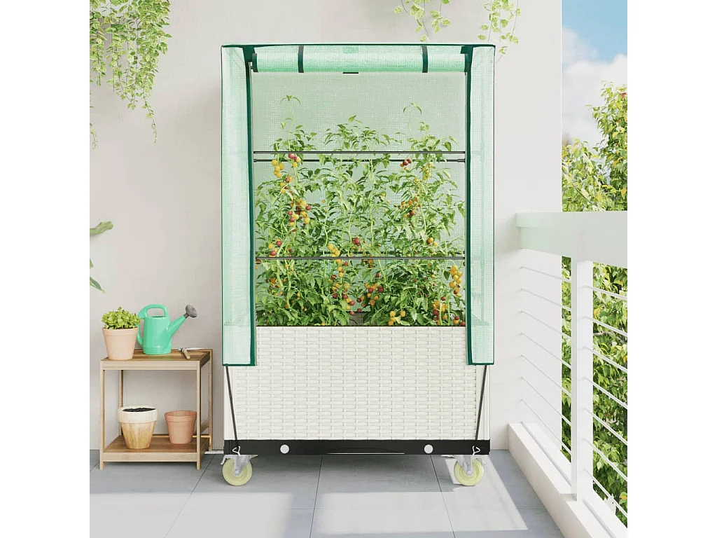 Hochbeet mit Aufsatz und Rollen Rattan-Optik 80x50x182 cm