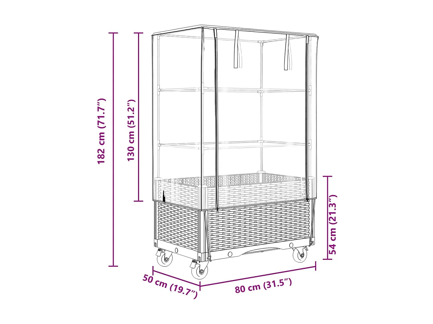 Hochbeet mit Aufsatz und Rollen Rattan-Optik 80x50x182 cm
