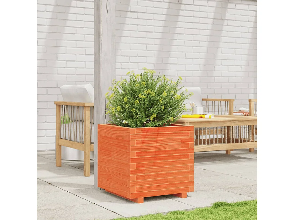 Jardinière cire marron 50x50x49,5 cm bois de pin massif