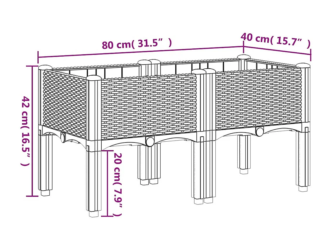 Jardinière avec pieds blanc 80x40x42 cm PP