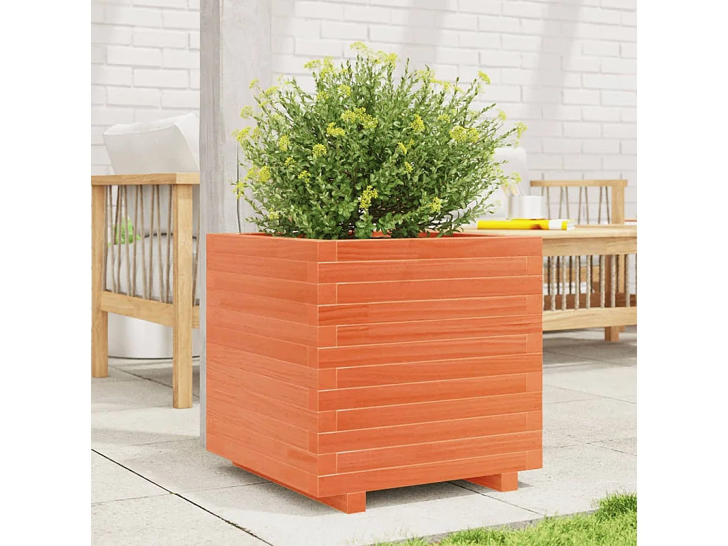 Jardinière cire marron 50x50x49,5 cm bois de pin massif