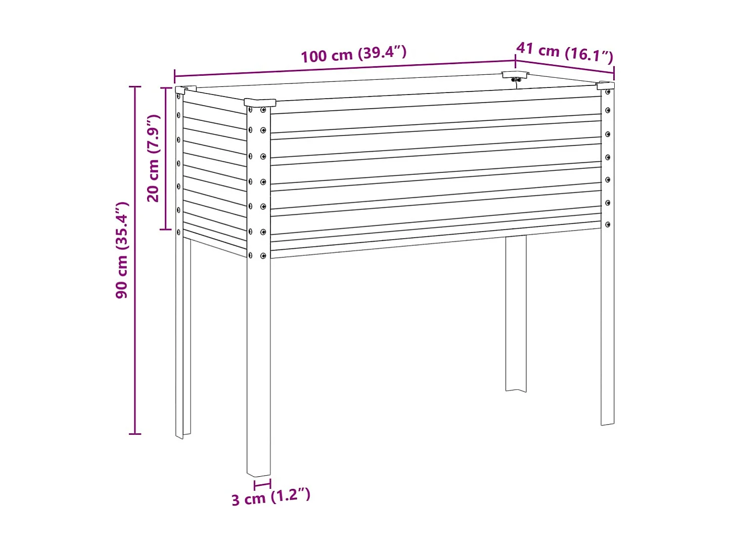 Jardinera de acero galvanizado 100x41x90 cm