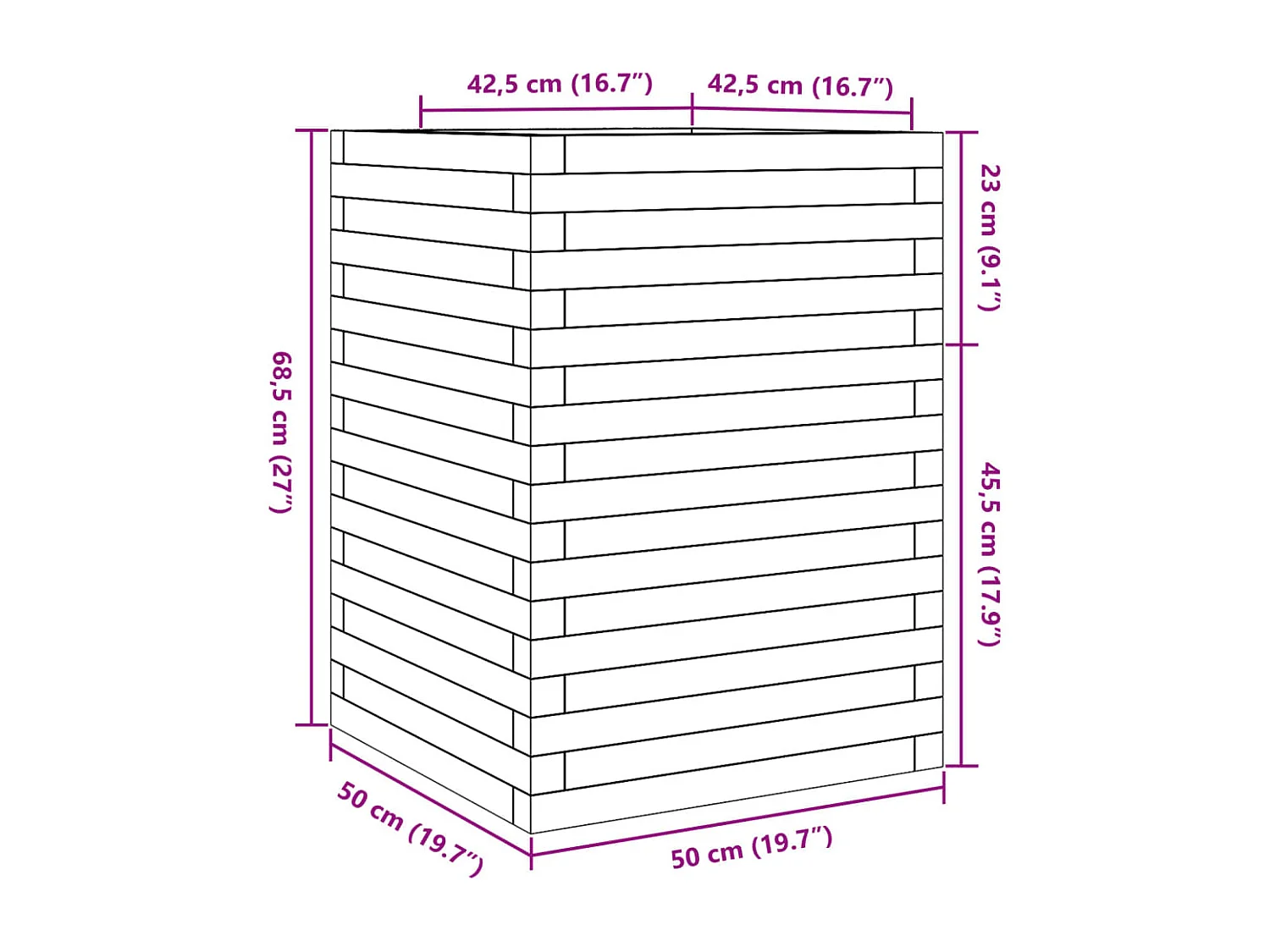 Jardinière 50x50x68,5 cm bois de pin massif