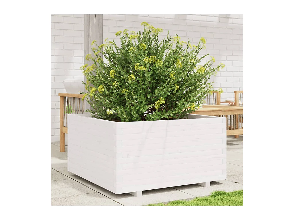 Fioriera da Giardino Bianca 90x90x49,5cm Legno Massello di Pino