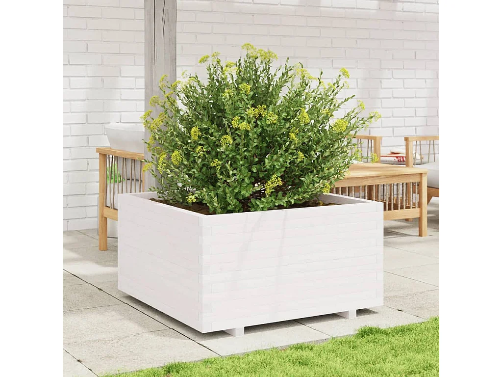 Jardinière blanc 90x90x49,5 cm bois de pin massif