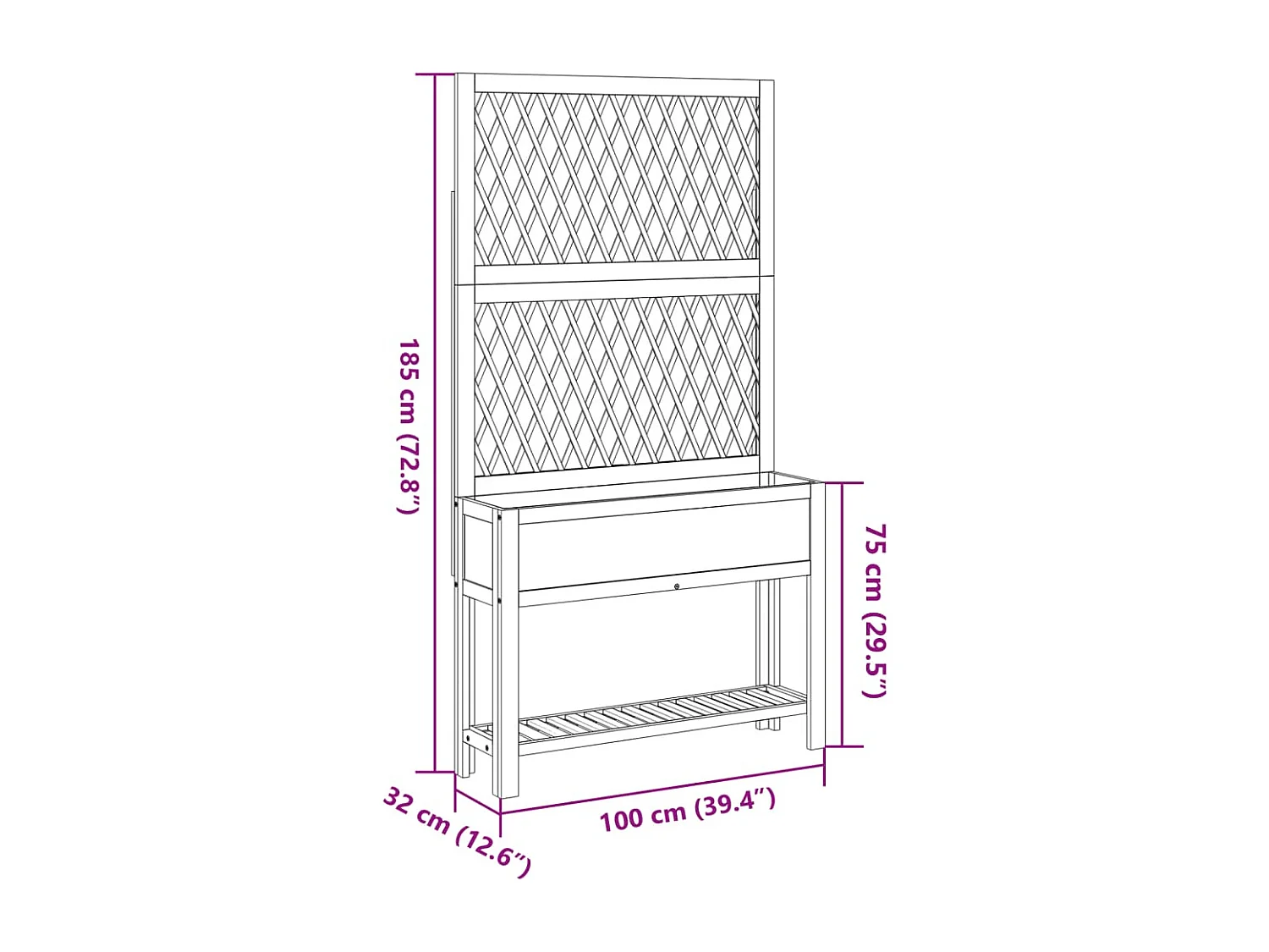 Jardinière avec treillis et étagère bois massif d'acacia