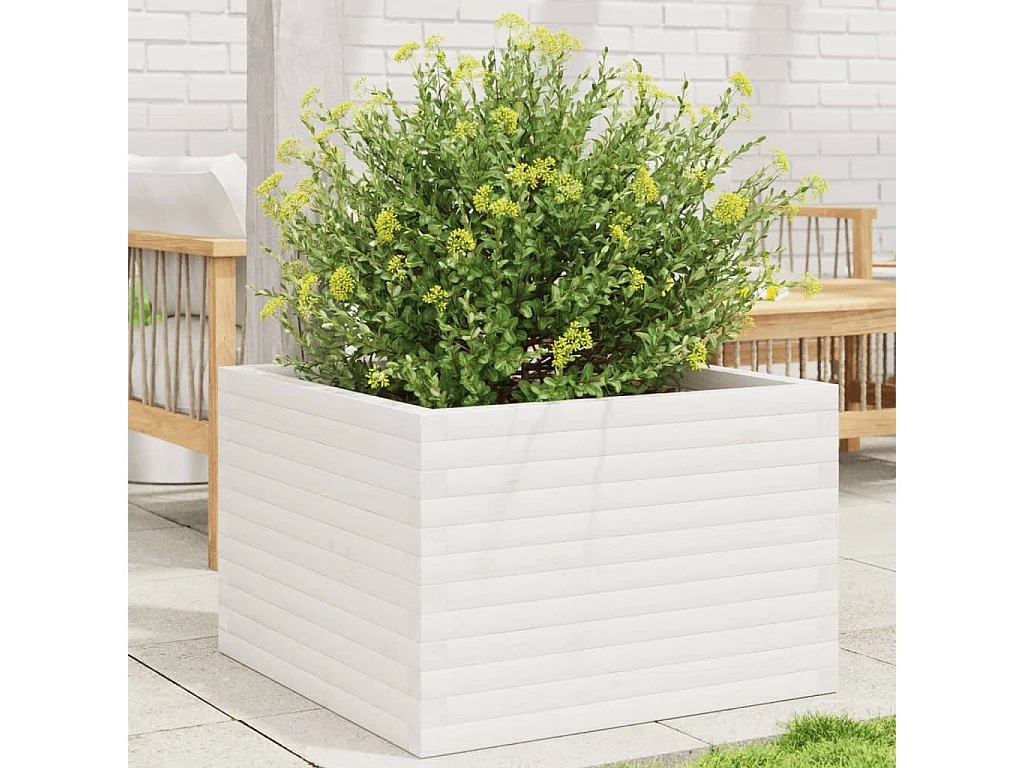 Fioriera da Giardino Bianca 70x70x46 cm Legno Massello di Pino