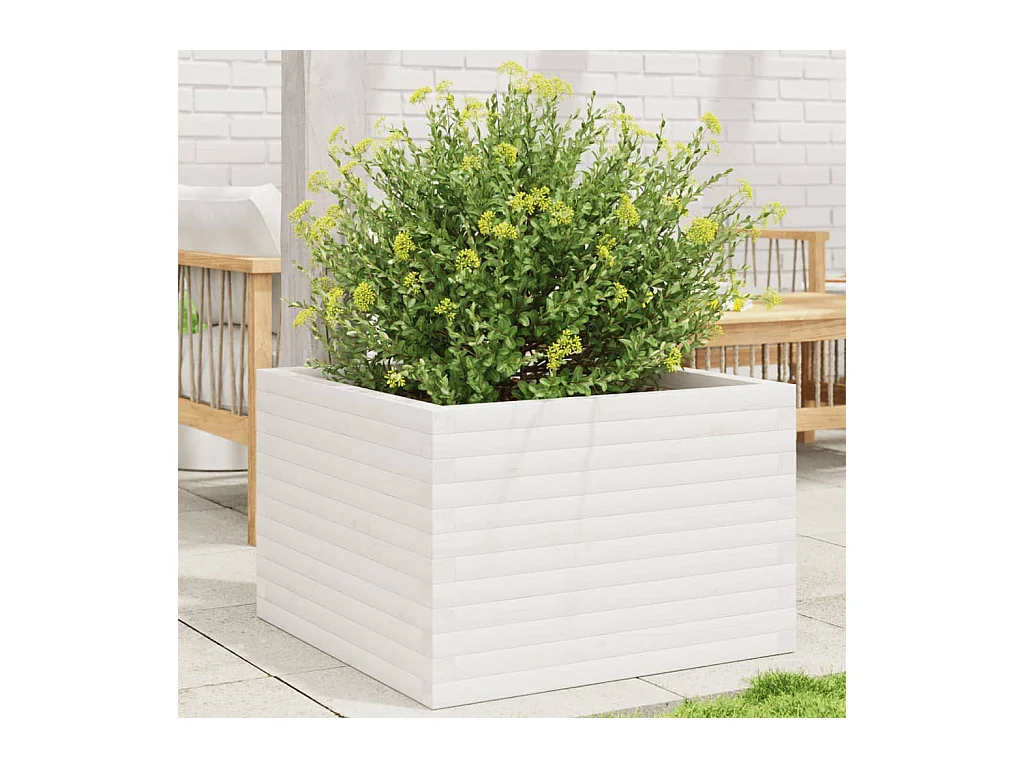 Jardinière blanc 70x70x46 cm bois de pin massif