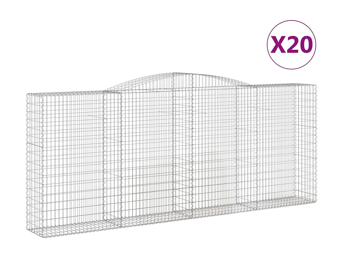 Paniers à gabions arqués 20 pcs 400x50x160/180 cm fer galvanisé