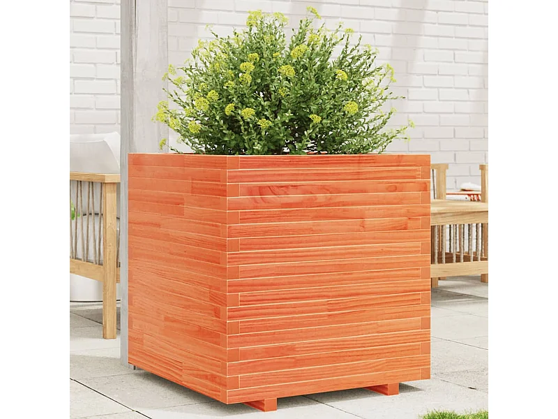 Plantenbak 70x70x72 cm massief grenenhout wasbruin