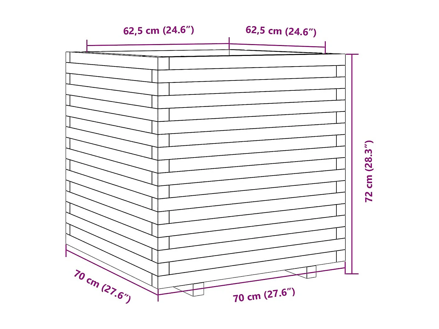 Jardinière cire marron 70x70x72 cm bois de pin massif