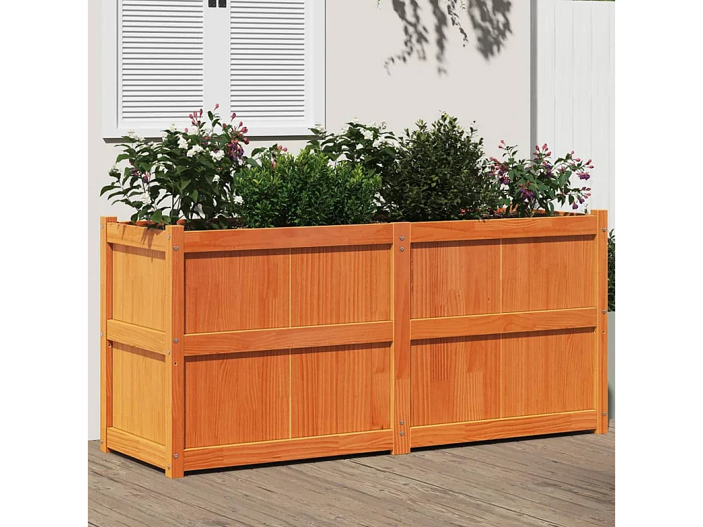 Jardinière cire marron 150x50x70 cm bois de pin massif
