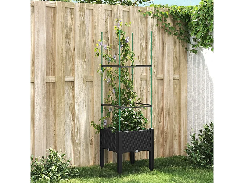 Jardinera con enrejado PP negro 40x40x142,5 cm