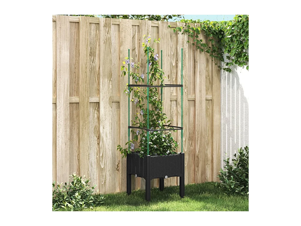 Jardinière avec treillis noir 40x40x142,5 cm PP