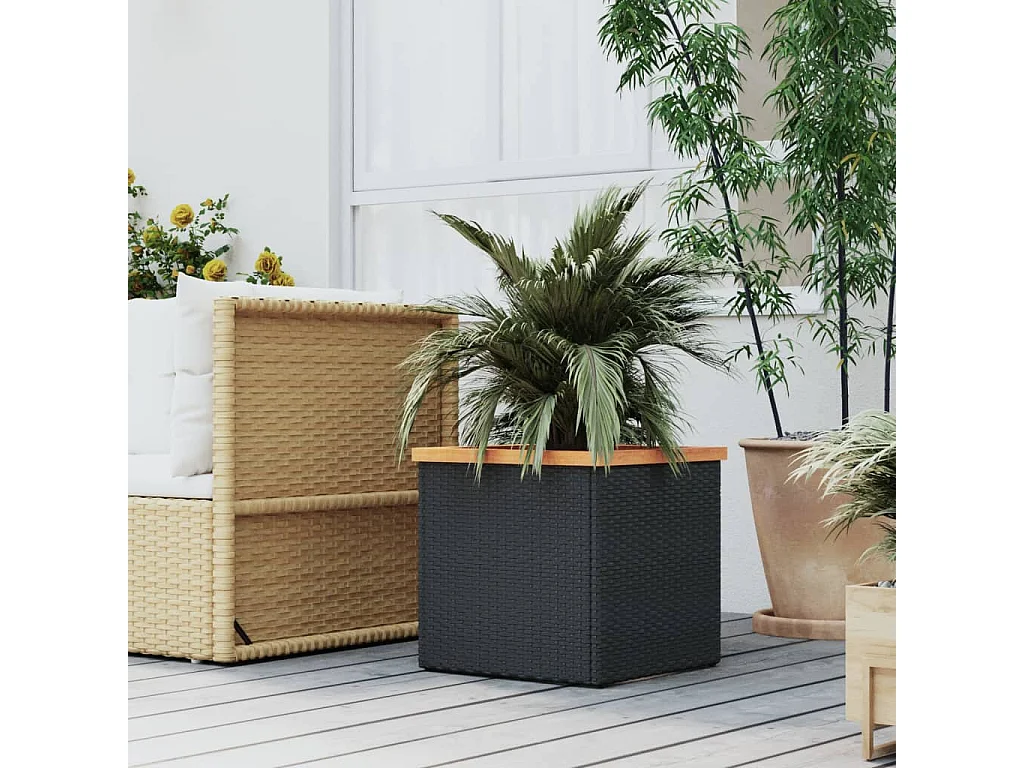 Jardinière noir 40x40x40 cm résine tressée